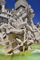 Italy, Rome, Piazza Navona, Fontana dei Quattro Fiumi  or Fountain of the Four Rivers, Zeus statue.