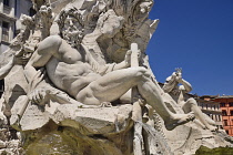 Italy, Rome, Piazza Navona, Fontana dei Quattro Fiumi  or Fountain of the Four Rivers, Zeus statue.