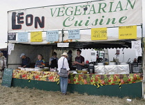 England, Oxfordshire, Leon's Vegetarian food stall at Fairport's Cropredy Convention.