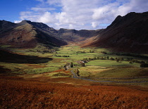 England, Cumbria, Langdale Fell, View up Mickleden with Langdale Pike on the left.