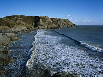 Wales, Gower Peninsula, Three Cliffs Bay, view across toward Shire Combe.