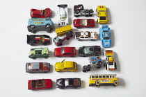 Studio shot of childrens die cast metal toy cars.