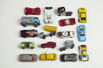 Studio shot of childrens die cast metal toy cars.