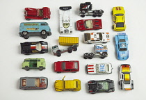 Studio shot of childrens die cast metal toy cars.