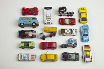 Studio shot of childrens die cast metal toy cars.