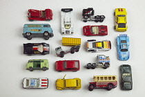 Studio shot of childrens die cast metal toy cars.