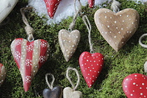 Festivals, Christmas, Cut out wooden heart decorations.