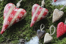 Festivals, Christmas, Cut out wooden heart decorations.
