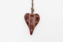 Festivals, Christmas, Cut out wooden heart decorations.