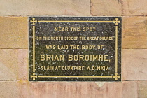 Ireland, Armagh City, St Patrick's Church of Ireland Cathedral, Memorial marking the burial spot of famous 11th century Irish King Brian Boru.