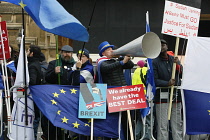 England, London, Westminster, Parliament Square, Brexit protest flags.