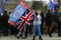 England, London, Westminster, Parliament Square, Brexit protest flags.