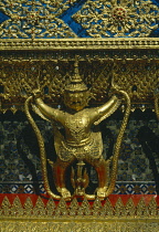 Thailand, Bangkok, Grand Palace, Wat Phra Kaeo, Detail of golden carving of mythical bird.