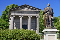 Ireland, County Offaly, Birr which is a town renowned for its Georgian architecture, John's Mall, statue of the 3rd Earl of Rosse with Johns Hall in the background.