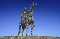 Ireland, County Roscommon, The Gaelic Chieftain sculpture. by Maurice Harron located on a hillside at the site of the 16th century Battle of the Curlews.