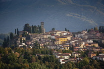 Italy, Tuscany, Lucca, Barga, View across toward the historic hilltop town.