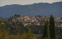 Italy, Tuscany, Lucca, Barga, View across toward the historic hilltop town.