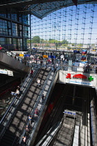 Germany, Berlin, Mitte, Hauptbahnhof interior of the steel and glass train station designed by Meinhard von Gerkan.