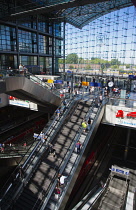 Germany, Berlin, Mitte, Hauptbahnhof interior of the steel and glass train station designed by Meinhard von Gerkan.