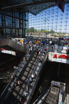 Germany, Berlin, Mitte, Hauptbahnhof interior of the steel and glass train station designed by Meinhard von Gerkan.