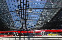 Germany, Berlin, Mitte, Hauptbahnhof interior of the steel and glass train station designed by Meinhard von Gerkan.