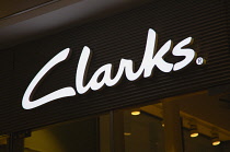 Germany, Berlin, Mitte, Clarks shoe shop sign. **Editorial Use Only**