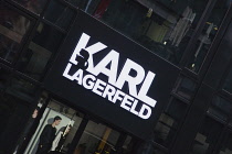 Germany, Berlin, Mitte, Friedrichstrasse, Karl Lagerfeld fashion shop sign. **Editorial Use Only**