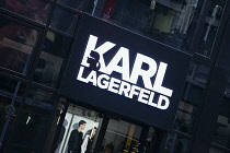 Germany, Berlin, Mitte, Friedrichstrasse, Karl Lagerfeld fashion shop sign. **Editorial Use Only**