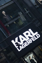 Germany, Berlin, Mitte, Friedrichstrasse, Karl Lagerfeld fashion shop sign. **Editorial Use Only**