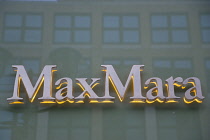 Germany, Berlin, Mitte, Friedrichstrasse, Max Mara fashion shop sign. **Editorial Use Only**