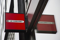 Germany, Berlin, Mitte, Friedrichstrasse, Le Creuset cookware shop sign. **Editorial Use Only**