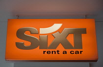 Germany, Berlin, Mitte, Friedrichstrasse, Sixt car rental shop sign. **Editorial Use Only**