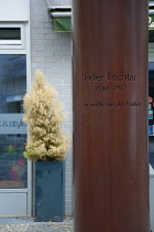 Germany, Berlin, Mitte, Zimmerstrasse, Memorial to Peter Fechter killed trying to cross to the west during constuction of the Wall.