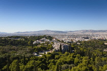 Greece, Attica, Athens, View over the city to the hills beyond from the Acropolis.