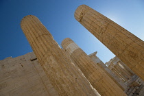 Greece, Attica, Athens, Acropolis ruins, detail of columns.