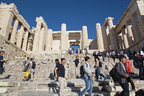 Greece, Attica, Athens, Acropolis with crowds of tourists.