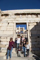 Greece, Attica, Athens, Acropolis with crowds of tourists.