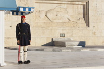 Greece, Attica, Athens, Evzones Greek soldier on parade outside the Parliament building.