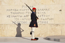 Greece, Attica, Athens, Evzones Greek soldier on parade outside the Parliament building.