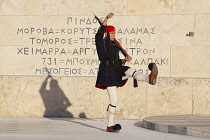 Greece, Attica, Athens, Evzones Greek soldier on parade outside the Parliament building.