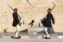 Greece, Attica, Athens, Evzones Greek soldiers on parade outside the Parliament building.