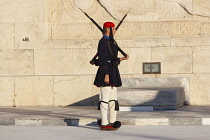 Greece, Attica, Athens, Evzones Greek soldiers on parade outside the Parliament building.