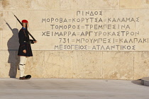 Greece, Attica, Athens, Evzones Greek soldier on parade outside the Parliament building.