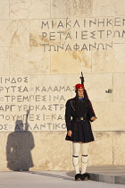 Greece, Attica, Athens, Evzones Greek soldier on parade outside the Parliament building.