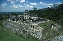 Mexico, Chiapas, Palenque, View over the Plaace ruins.