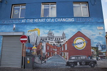 Ireland, North, Belfast, Mural on the gable wall of Mannys Fish & Chip shop on Bank Street.
