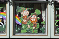 Ireland, North, Belfast, Cathedral Quarter, Exterior of the Thirsty Goat bar decorated for St Patricks Day.