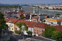 Hungary, Budapest, View across the River Danube towards Margaret Island from Castle Hill.