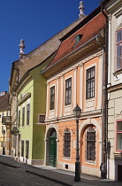 Hungary, Budapest, Castle Hill, Colourful facades.