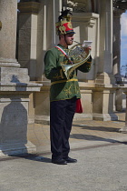 Hungary, Budapest, Castle Garden Bazaar, Zenelo Budapest bandsman providing free music concerts at tourist locations all over the city.